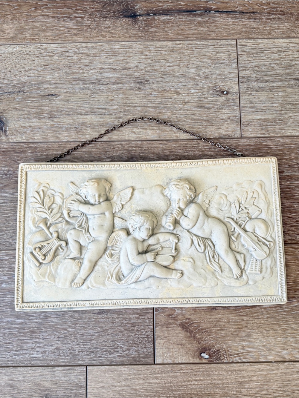 Vintage Chalkware Cherub Musical High‑Relief Wall Plaque – Cream Neoclassical - Picture 10 of 14